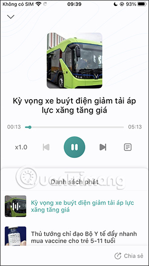 Thanh chỉnh tốc độ đọc báo