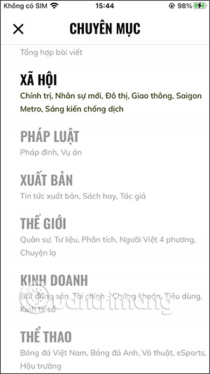 Mục lục đọc báo trên Zing.vn