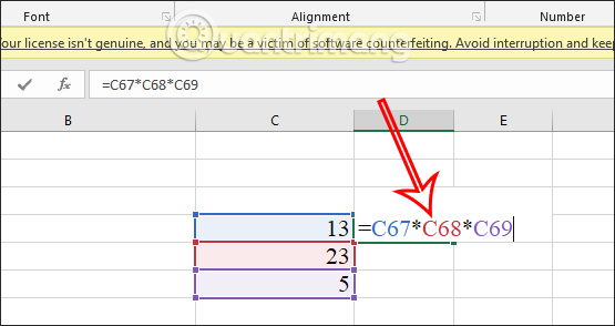 Tính phép nhân nhiều ô Excel
