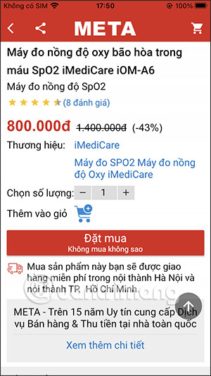 Thông tin sản phẩm trên Meta.vn