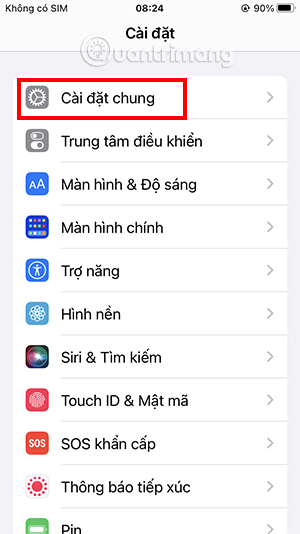 Vào Cài đặt chung trong Cài đặt