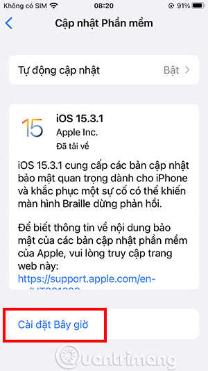 Tiến hành cập nhật phiên bản iOS mới nhất