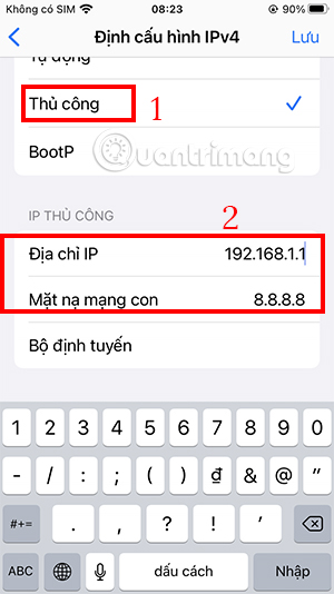 Chọn Thủ công và nhập địa IP
