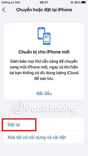 Chọn Đặt lại