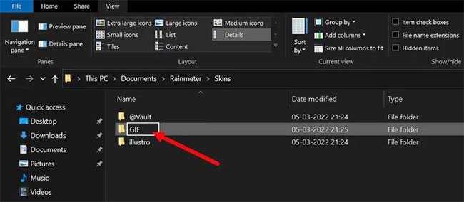 Thư mục GIF trong Explorer