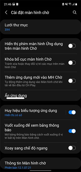 Nhấn vào mục Ẩn ứng dụng