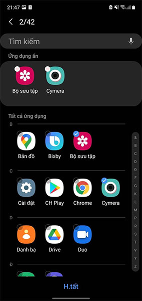 Bấm chọn tất cả các ứng dụng mà bạn muốn ẩn