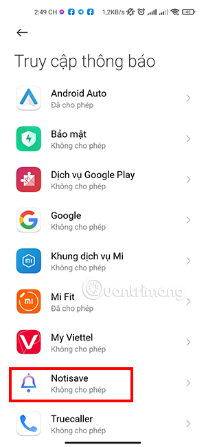 Các bước cấp quyền truy cập cho Notisave