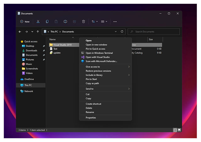 Menu ngữ cảnh cũ