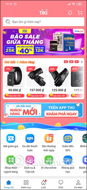 Giao diện Tiki