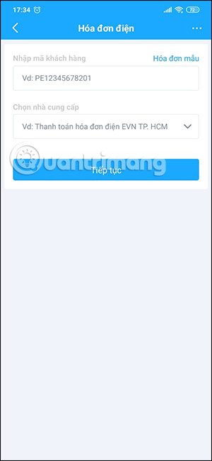 Thanh toán hóa đơn trên Tiki