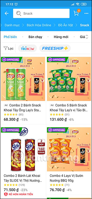 Phân loại sản phẩm trên Tiki