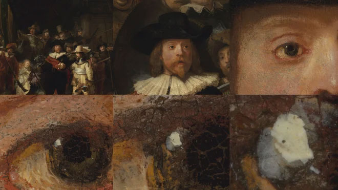 Người xem có thể quan sát các vết nứt trên bức tranh gốc nhờ độ rõ nét của bản scan. Ảnh: Rijksmuseum.