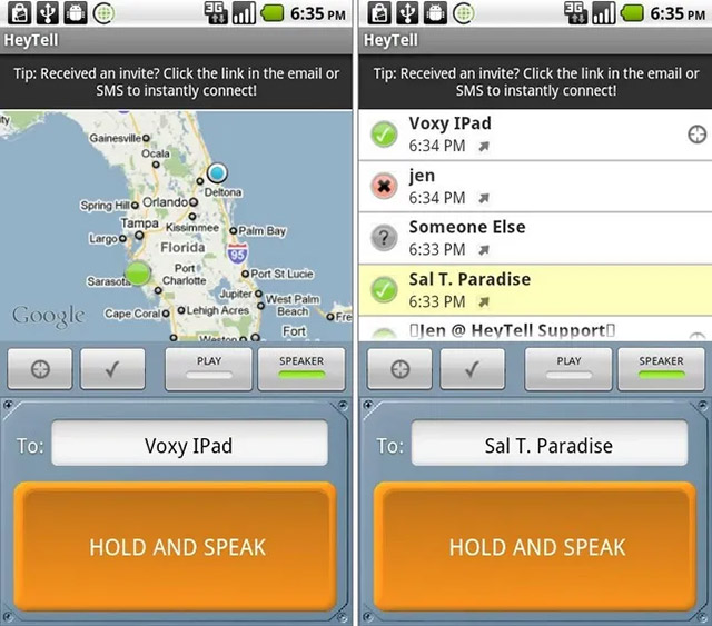 Giao diện ứng dụng Hey Tell