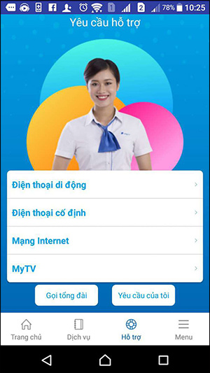 Hỗ trợ trên app My VNPT