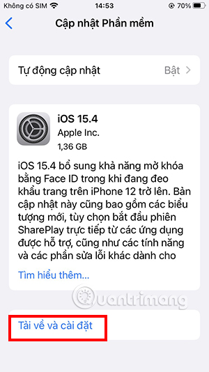 Chọn Tải xuống và Cài đặt để cập nhật lên bản phát hành iOS 15.4 chính thức