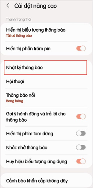 Nhật ký thông báo trên Samsung