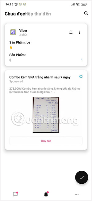 Hộp thư đến trên Notisave