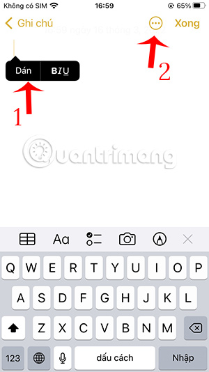 Dán toàn bộ nội dung vừa sao chép vào 1 ghi chú mới