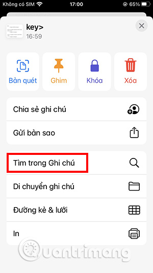 Chọn Tìm trong Ghi Chú