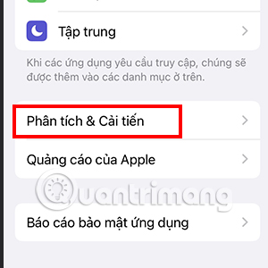Kéo xuống dưới và chọn Phân tích & Cải tiến