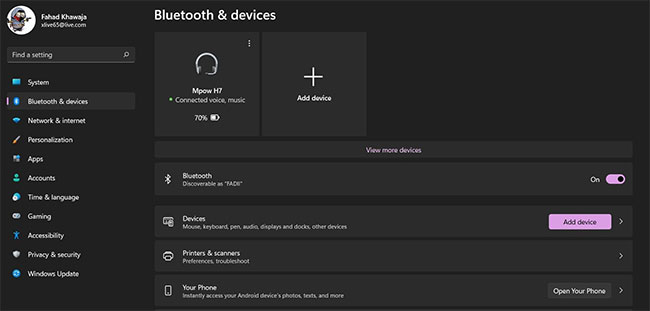 Trang Bluetooth & Devices Windows 11