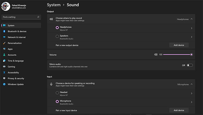 Cài đặt âm thanh Windows 11