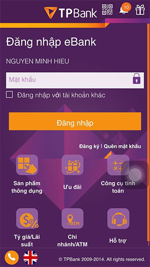 Đăng nhập TPBank Mobile