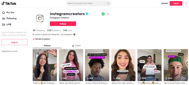 Tài khoản chính thức của Instagram trên TikTok