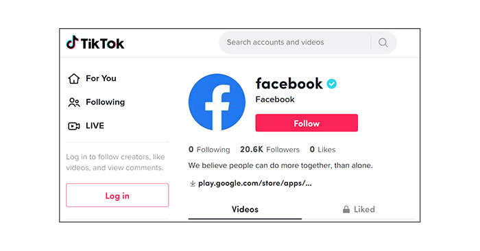 Tài khoản của Facebook trên TikTok (facebook)