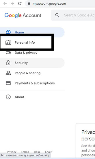 Bấm chọn mục Personal info