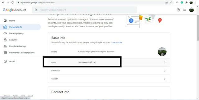 Nhấp vào tên hiện tại của bạn