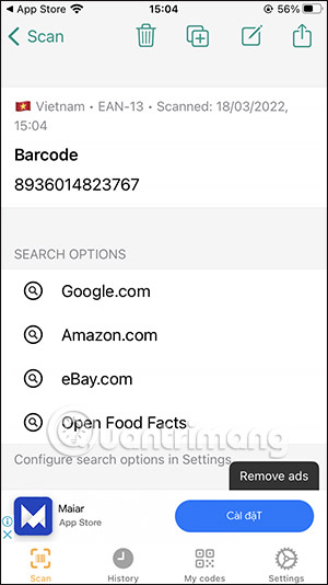 Hiện thông tin sản phẩm QR Barcode & Scanner