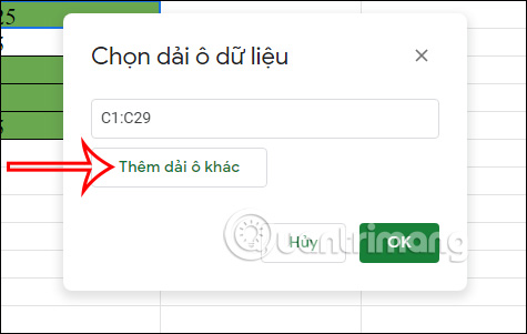 Vùng dữ liệu trong Sheets
