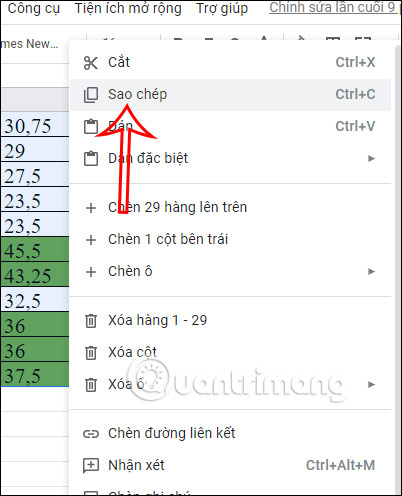 Thao tác copy định dạng