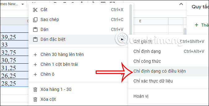 Paste đặc biệt định dạng
