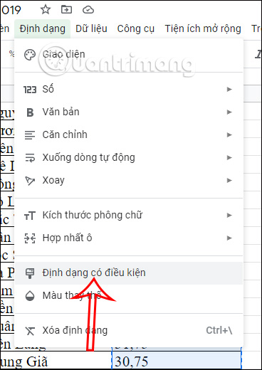 Định dạng có điều kiện