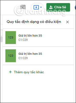 Nhân đôi quy tắc cho Sheets
