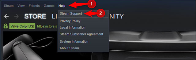 Nhấp vào Help > Steam Support