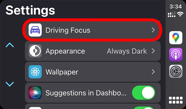 Nhấn vào mục Driving Focus