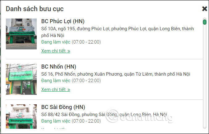 Địa điểm bưu cục GHTK