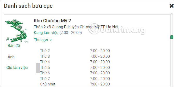 Thơi gian làm việc bưu cục GHTK