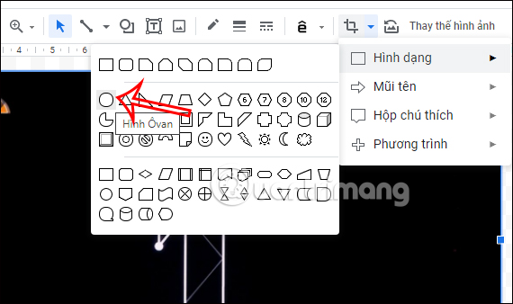 Chọn hình cắt ảnh trong Docs