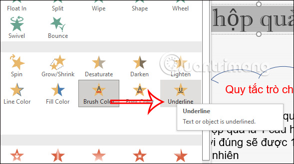 Hiệu ứng gạch chân chữ trong PowerPoint