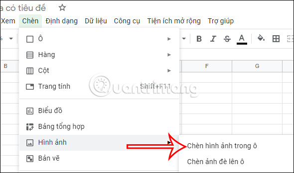 Chèn ảnh trong ô Sheets