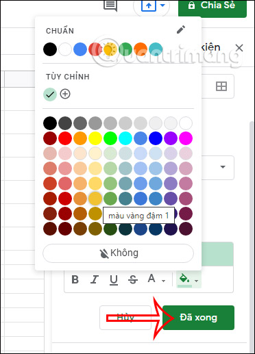Chọn màu cho điều kiện 2 cho Google Sheets