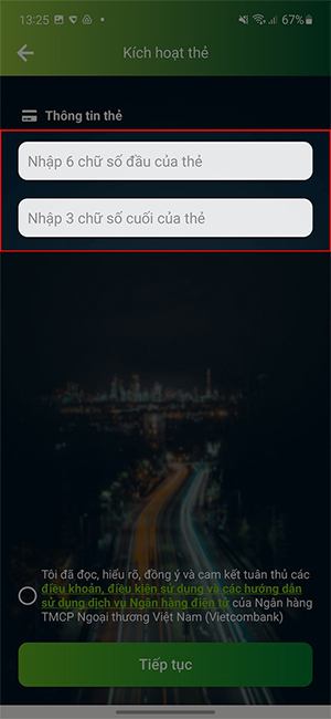 Điền thông tin thẻ ATM Vietcombank