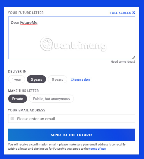 Điền nội dung bạn muốn gửi cho chính mình ở tương lai