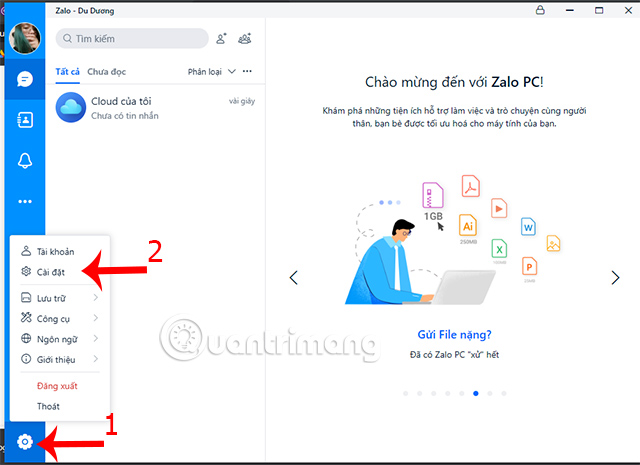 Vào phần Cài đặt trên Zalo PC