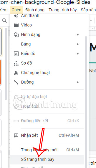 Số trang trình bày trong Google Slides